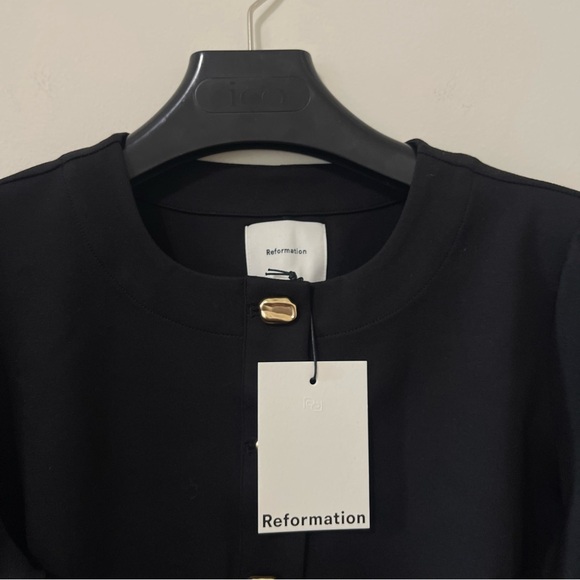 Reformation Micah Knit Dress Black Long Sleeve Dress with Gold Buttons - Picture 9 of 11